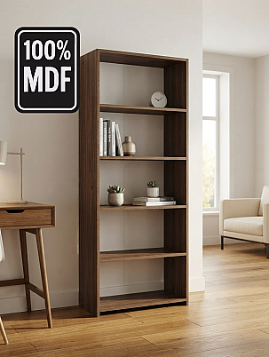 5 Raflı Kitaplık %100 MDF - Ceviz - 