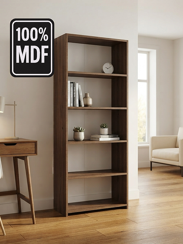 5 Raflı Kitaplık %100 MDF - Ceviz - 1