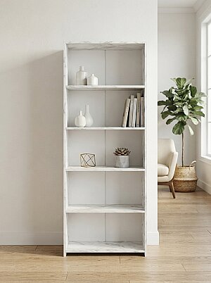5 Raflı Kitaplık %100 MDF - Mermer Desen - 3
