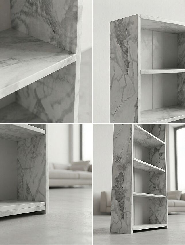 5 Raflı Kitaplık %100 MDF - Mermer Desen - 5