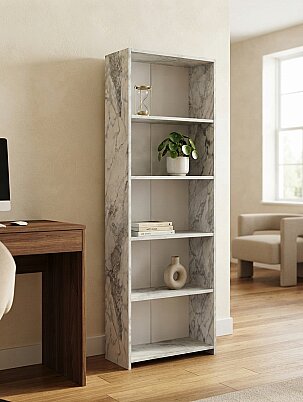 5 Raflı Kitaplık %100 MDF - Mermer Desen - 6