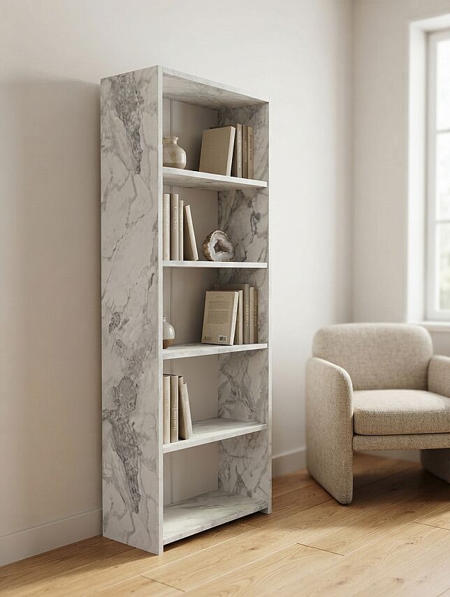 5 Raflı Kitaplık %100 MDF - Mermer Desen - 2