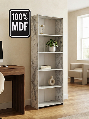 5 Raflı Kitaplık %100 MDF - Mermer Desen - 