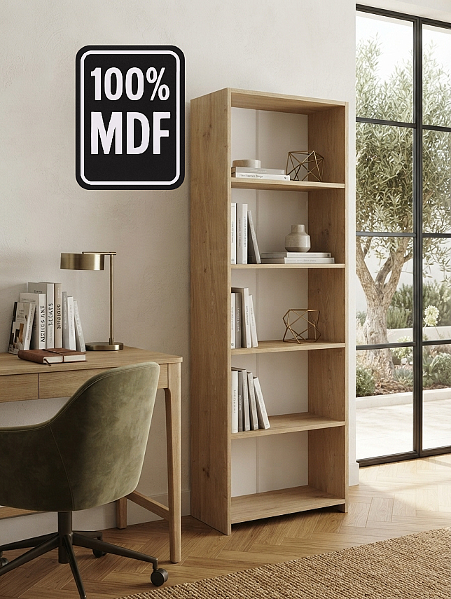 5 Raflı Kitaplık %100 MDF - Safir Meşe - 1