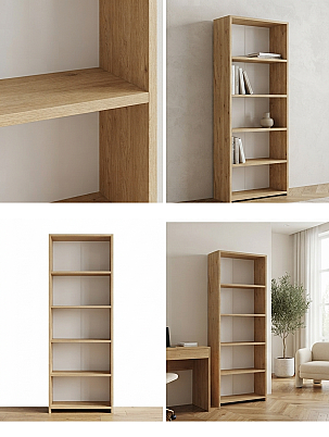 5 Raflı Kitaplık %100 MDF - Safir Meşe - 3