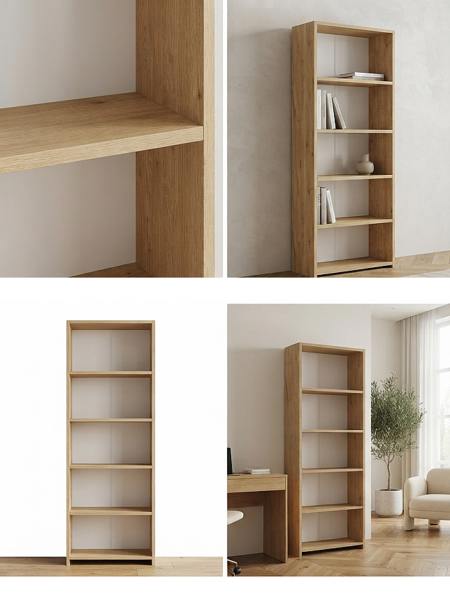 5 Raflı Kitaplık %100 MDF - Safir Meşe - 3