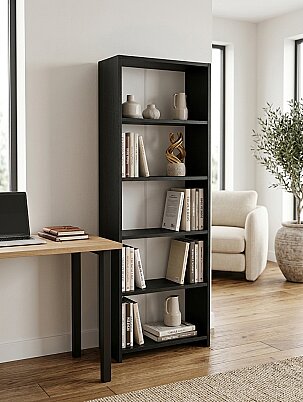5 Raflı Kitaplık %100 MDF - Siyah - 4