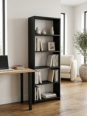 5 Raflı Kitaplık %100 MDF - Siyah - 2