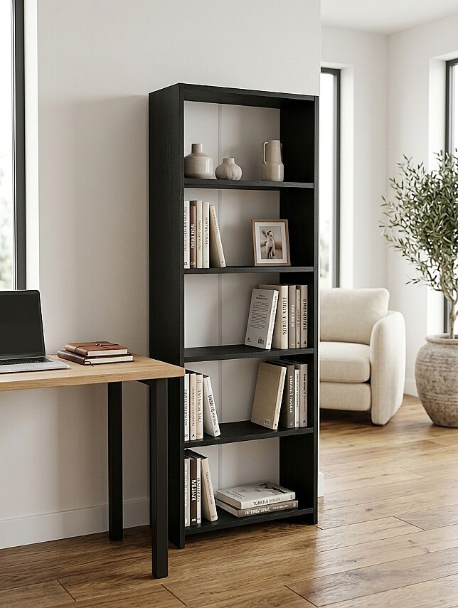 5 Raflı Kitaplık %100 MDF - Siyah - 2