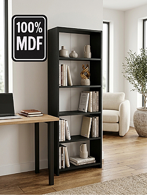 5 Raflı Kitaplık %100 MDF - Siyah - 