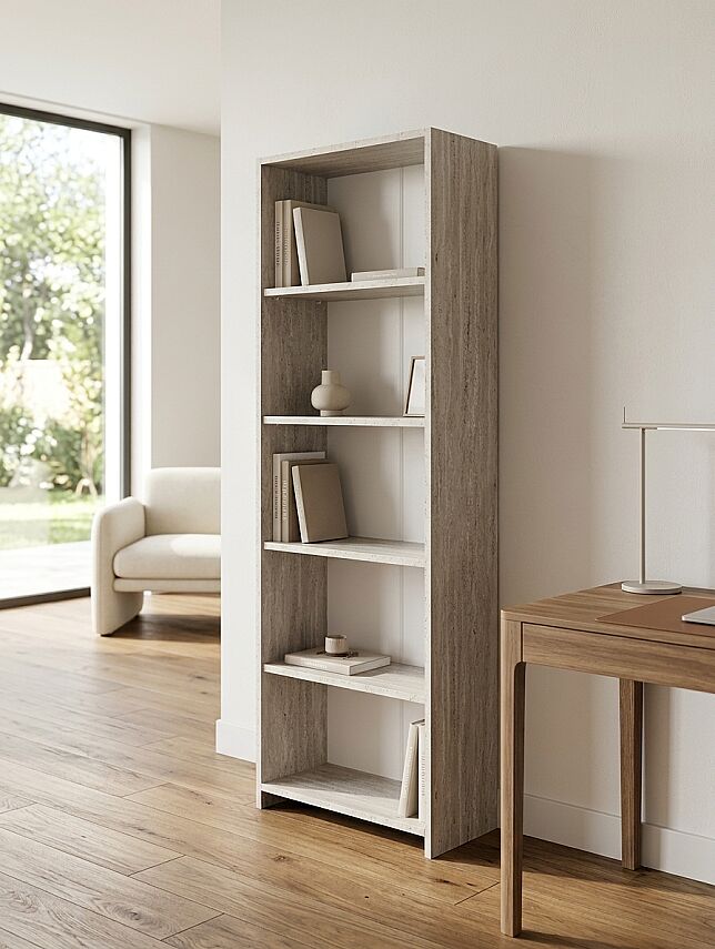 5 Raflı Kitaplık %100 MDF - Traverten - 5