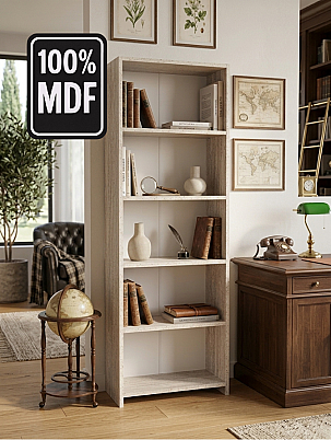 5 Raflı Kitaplık %100 MDF - Traverten - 