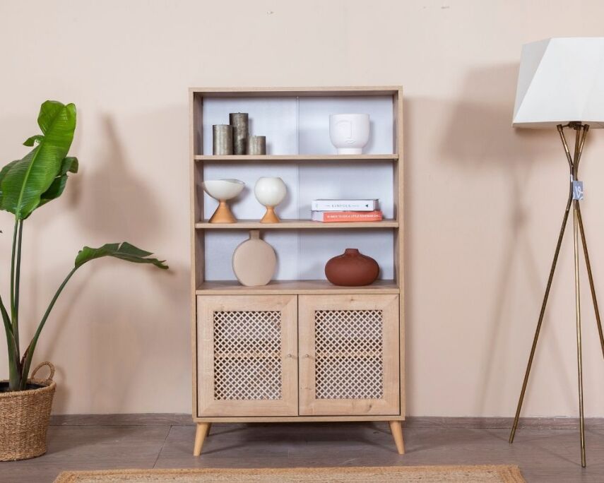 Calvin Ahşap Kapak Detaylı Kitaplık - 