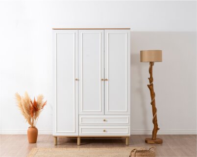 İdea Beyaz Detaylı 3 Kapaklı Gardırop - 