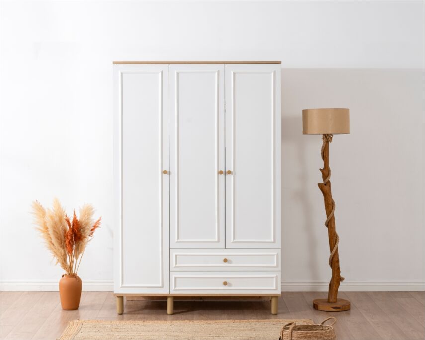 İdea Beyaz Detaylı 3 Kapaklı Gardırop - 1
