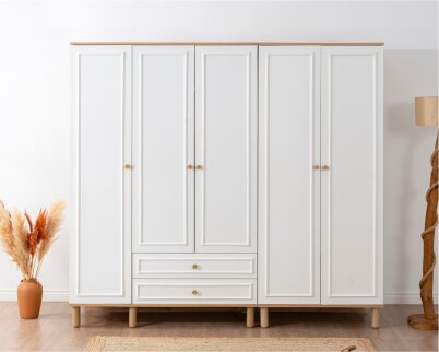 İdea Beyaz Detaylı 5 Kapaklı Gardırop - 