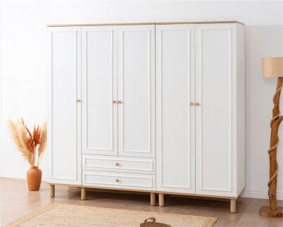 İdea Beyaz Detaylı 5 Kapaklı Gardırop - 2