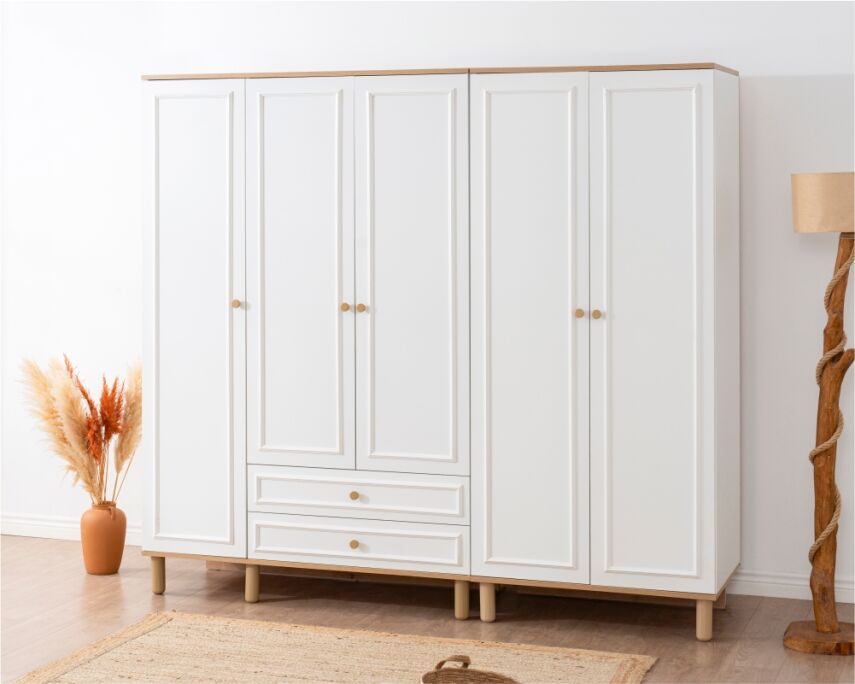 İdea Beyaz Detaylı 5 Kapaklı Gardırop - 2