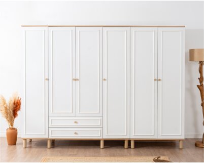 İdea Beyaz Detaylı 6 Kapaklı Gardırop - 