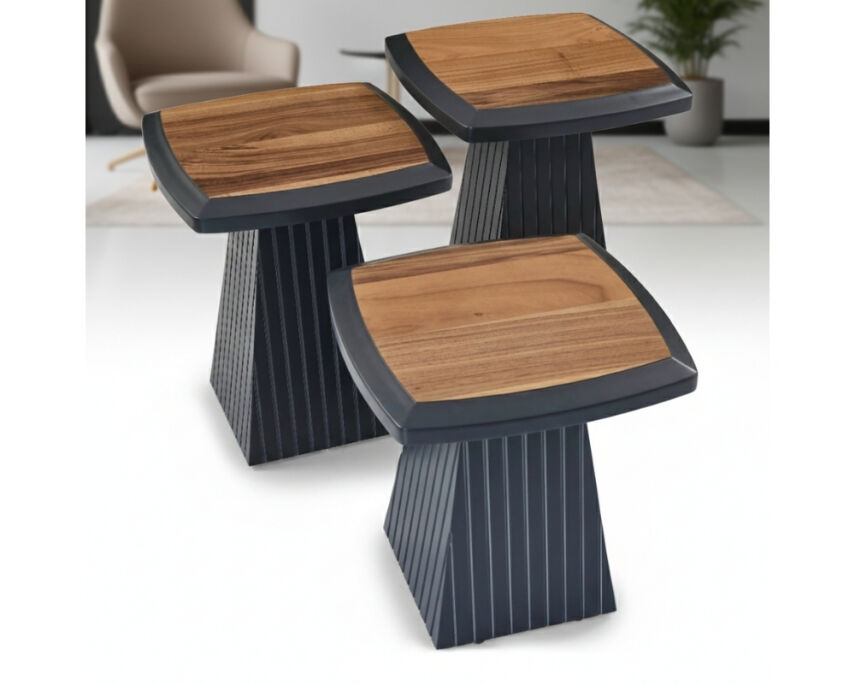 Giza Doğal Ceviz Kaplama Servis Sehpası (Antrasit) - 3