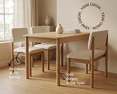 Nuu Minimal 2 Sandalye 1 Sırtlı Bench Mutfak Masa Takımı - 