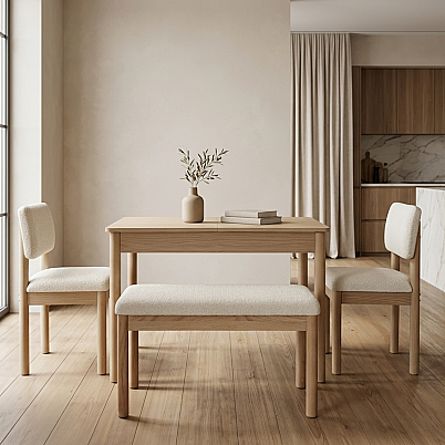 Nuu Minimal 2 Sandalye 1 Sırtsız Bench Mutfak Masa Takımı - 