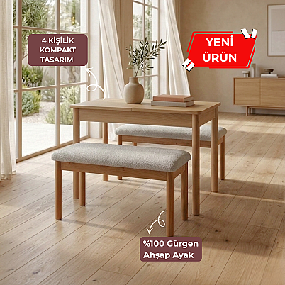 Nuu Minimal 2 Sırtsız Bench 1 Masa Mutfak Masa Takımı - 