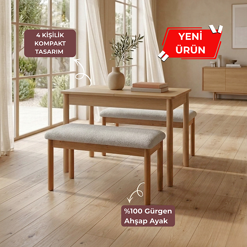 Nuu Minimal 2 Sırtsız Bench 1 Masa Mutfak Masa Takımı - 1