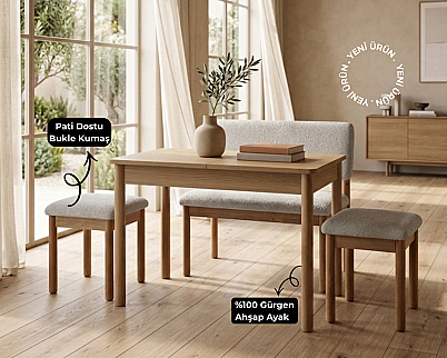 nuu minimal 2 Tabure 1 Sırtlı Bench Mutfak Masa Takımı - 