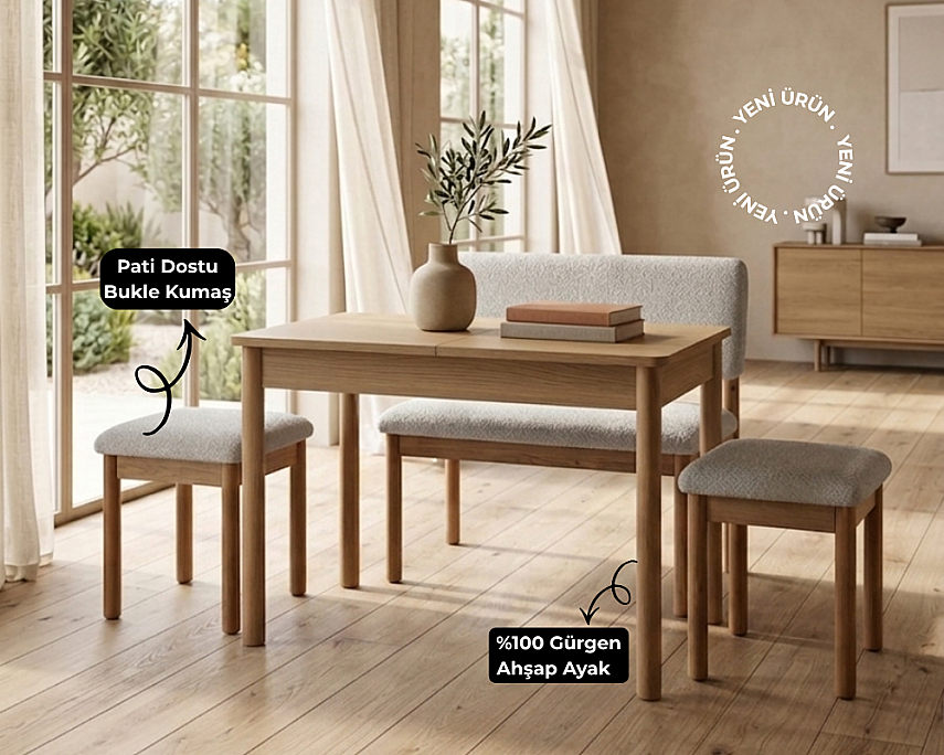 nuu minimal 2 Tabure 1 Sırtlı Bench Mutfak Masa Takımı - 1