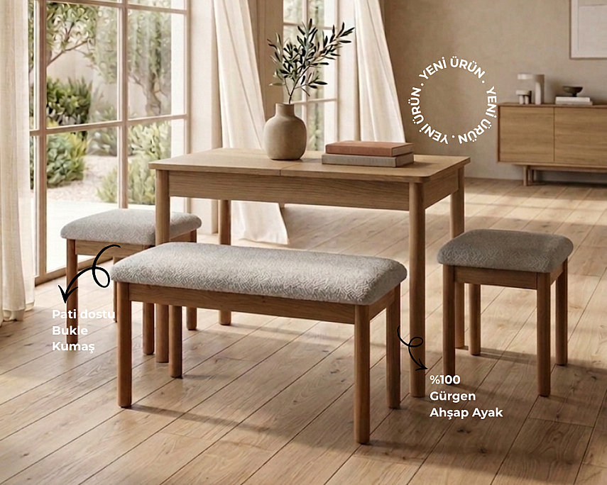 nuu minimal 2 Tabure 1 Sırtsız Bench Mutfak Masa Takımı - 1
