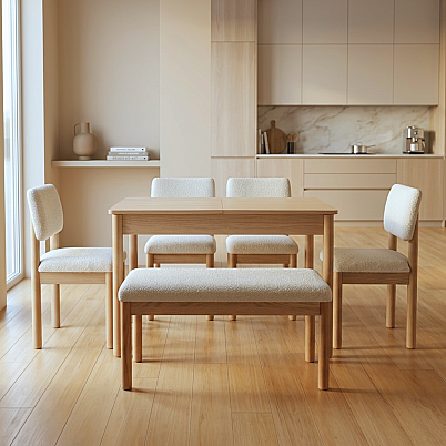 Nuu Minimal 4 Sandalye 1 Sırtsız Bench Mutfak Masa Takımı - 