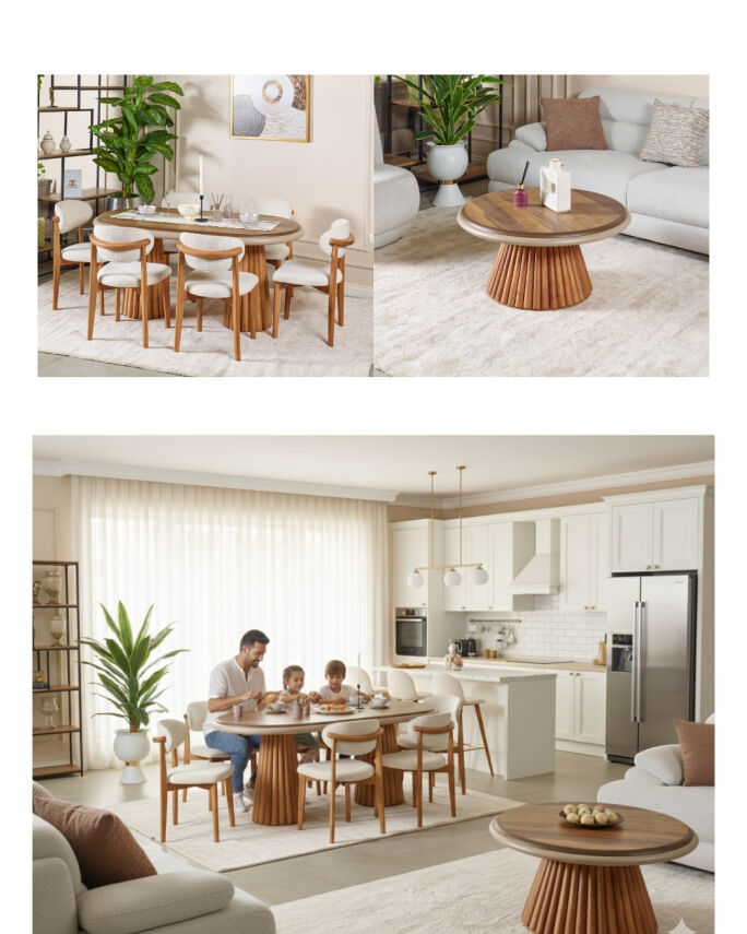 Somera Doğal Ceviz Kaplama Masa Takımı 6 Bohem Sandalye 1 Masa + Somera Orta Sehpa - 1