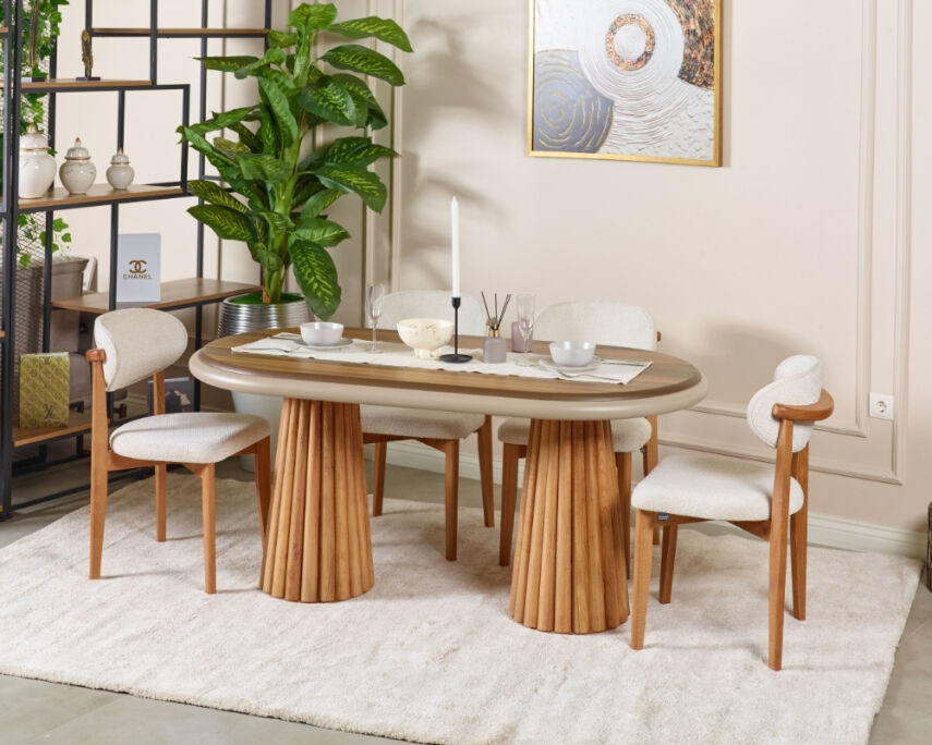 Somera Doğal Ceviz Kaplama Masa Takımı 6 Sandalye 1 Masa 170x90 - 2