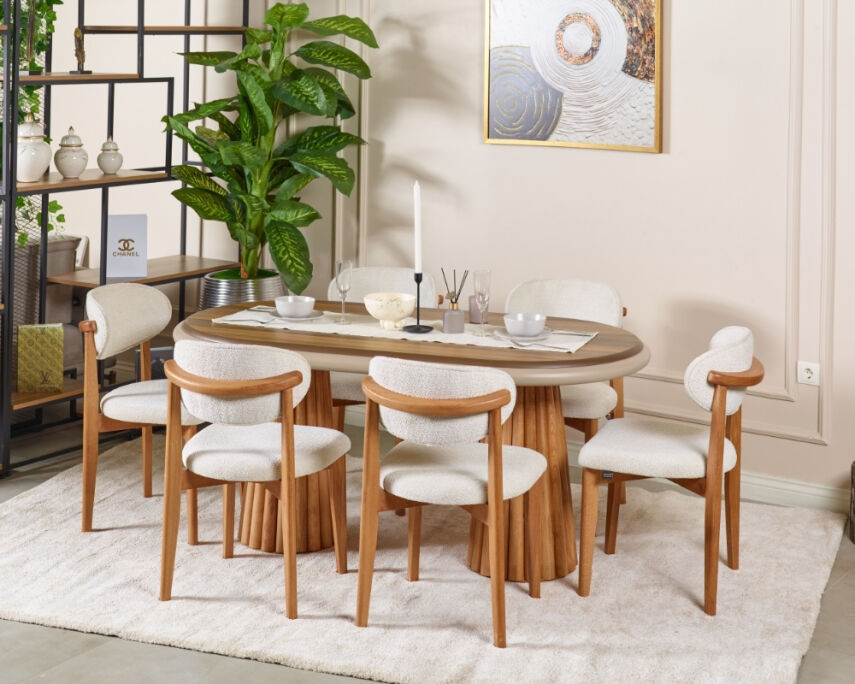 Somera Doğal Ceviz Kaplama Masa Takımı 6 Sandalye 1 Masa 170x90 - 1