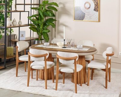 Somera Doğal Ceviz Kaplama Masa Takımı 6 Sandalye 1 Masa + Orta Servis + Servis Sehpası - 2