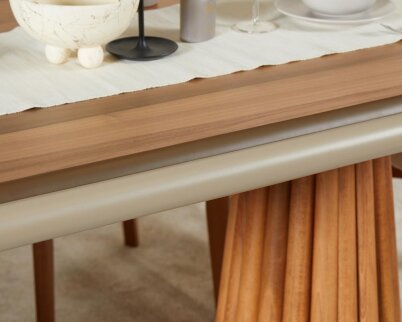 Somera Doğal Ceviz Kaplama Masa Takımı 6 Sandalye 1 Masa + Orta Servis + Servis Sehpası - 11