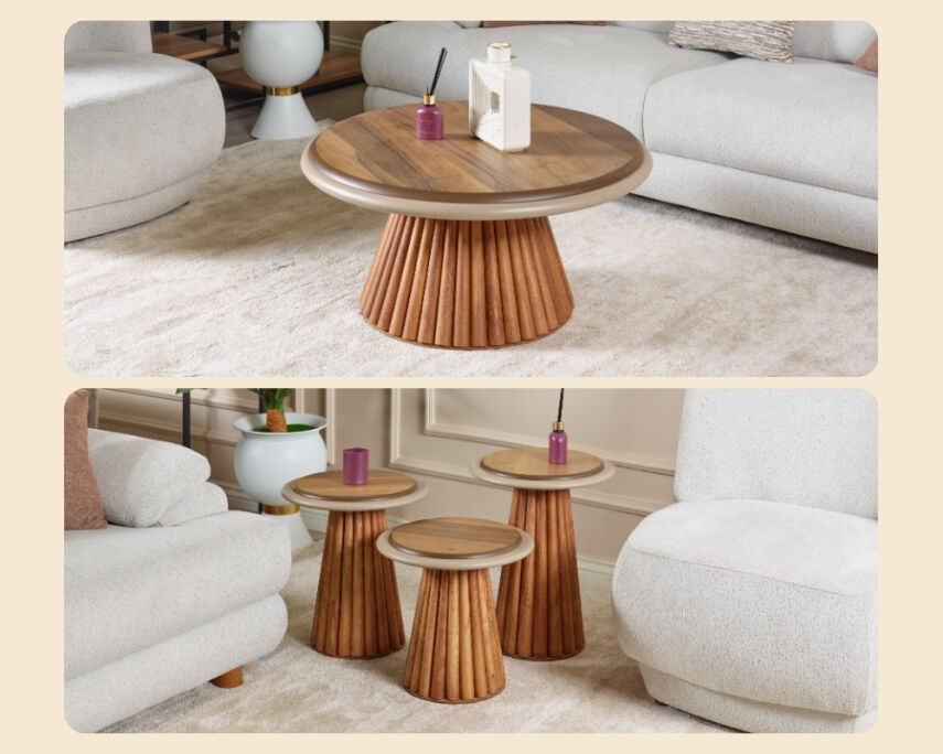 Somera Doğal Ceviz Kaplama Servis Sehpası + Orta Sehpa - 1