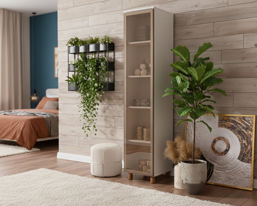 İtra1 Kapaklı Gardırop Krem Gövde (Cam Kapak) - 1