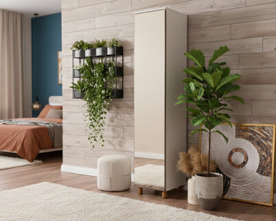 İtra 1 Kapaklı Gardırop Krem Gövde (Aynalı Kapak) - 