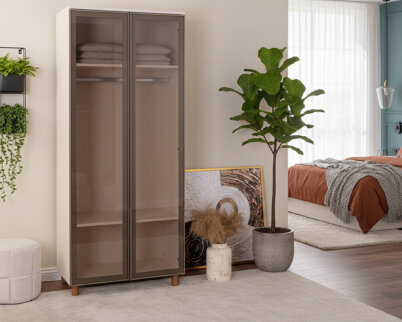 İtra 2 Kapaklı Gardırop Krem Gövde (Cam Kapak) - 