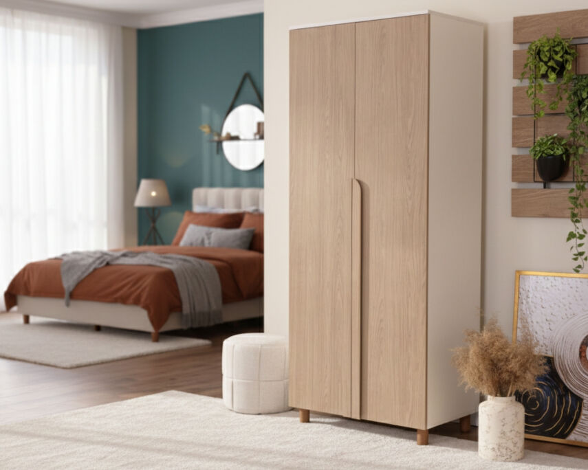 İtra 2 Kapaklı Gardırop Krem Gövde (Meşe MDFLAM Kapak) - 1