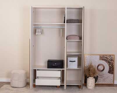 İtra 3 Kapaklı Gardırop Krem Gövde (2 Kapak Krem Lake 1 Kapak Aynalı) - 3