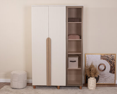 İtra 3 Kapaklı Gardırop Krem Gövde (2 Kapak Krem Lake 1 Kapak Camlı) - 2