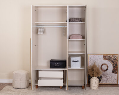 İtra 3 Kapaklı Gardırop Krem Gövde (2 Kapak Krem MDFLAM 1 Kapak Aynalı) - 3