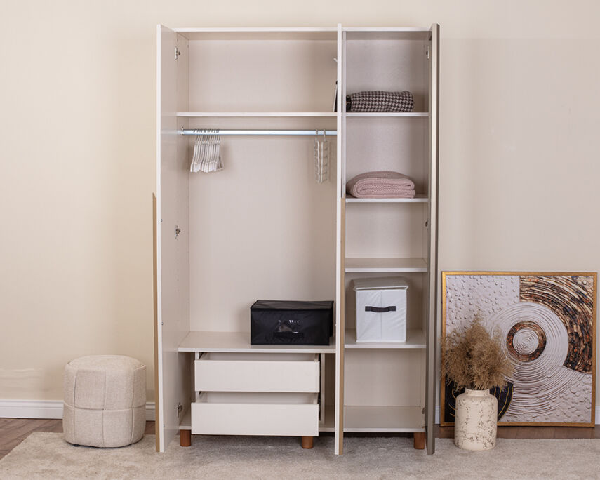 Vibe 3 Kapaklı Krem Gövde (2 Kapak Krem MDFLAM 1 Kapak Aynalı) - 3