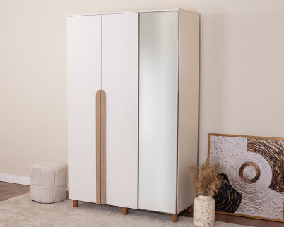 Vibe 3 Kapaklı Krem Gövde (2 Kapak Krem MDFLAM 1 Kapak Aynalı) - 