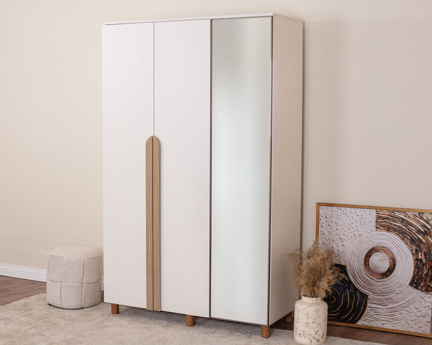 Vibe 3 Kapaklı Krem Gövde (2 Kapak Krem MDFLAM 1 Kapak Aynalı) - 