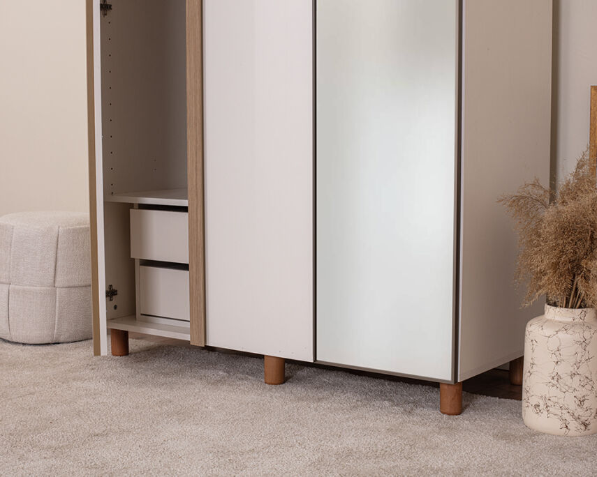 Vibe 3 Kapaklı Krem Gövde (2 Kapak Krem MDFLAM 1 Kapak Aynalı) - 4