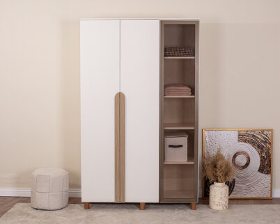 İtra 3 Kapaklı Gardırop Krem Gövde (2 Kapak Krem MDFLAM 1 Kapak Camlı) - 2